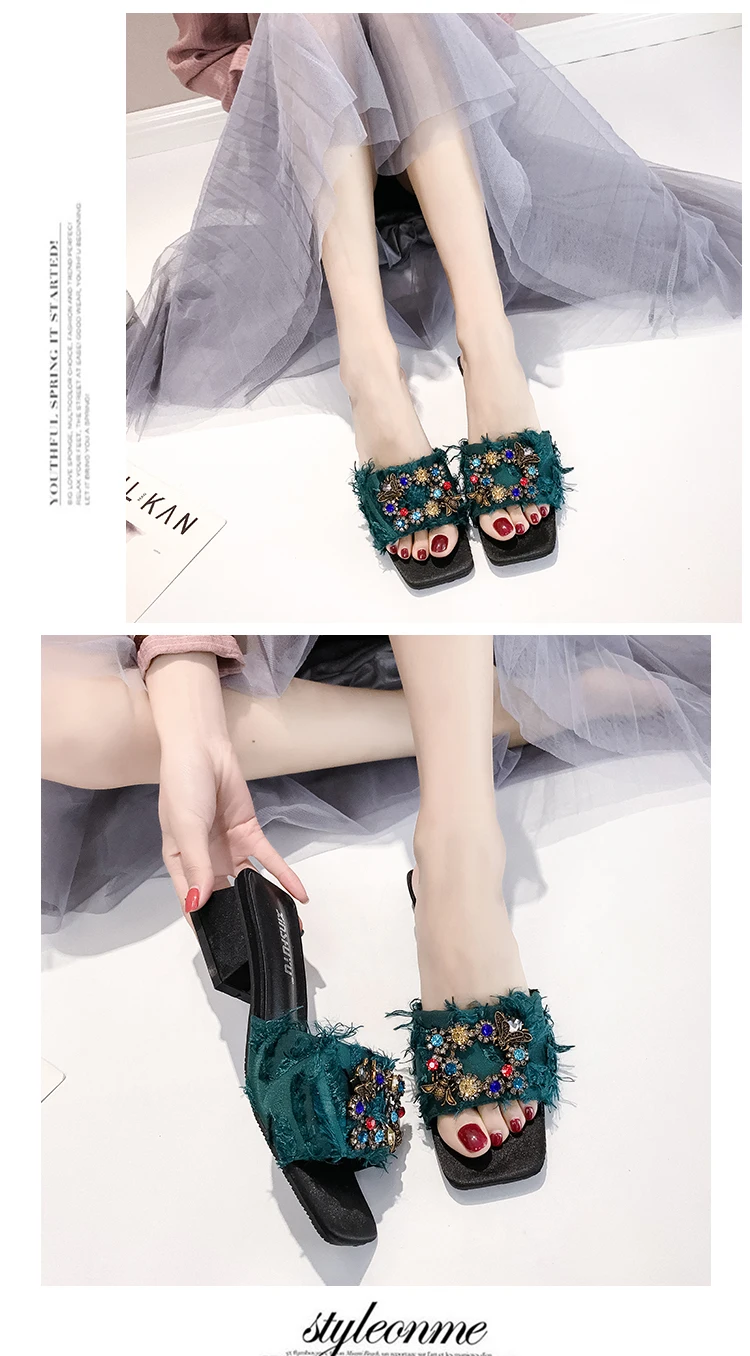 Hkjl Для женщин лета тапочки из плюша модная верхняя одежда корейский вариант модной обуви бриллиантовые Для женщин тапочки A405