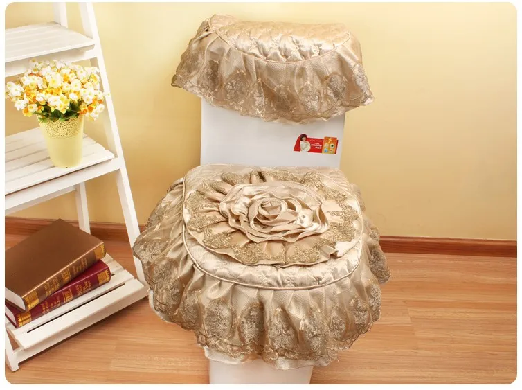 Роскошный комплект из трех предметов в европейском стиле для унитаза, тканевое кружевное сиденье для унитаза, утолщенная универсальная подушка для сиденья, чехол для унитаза на молнии