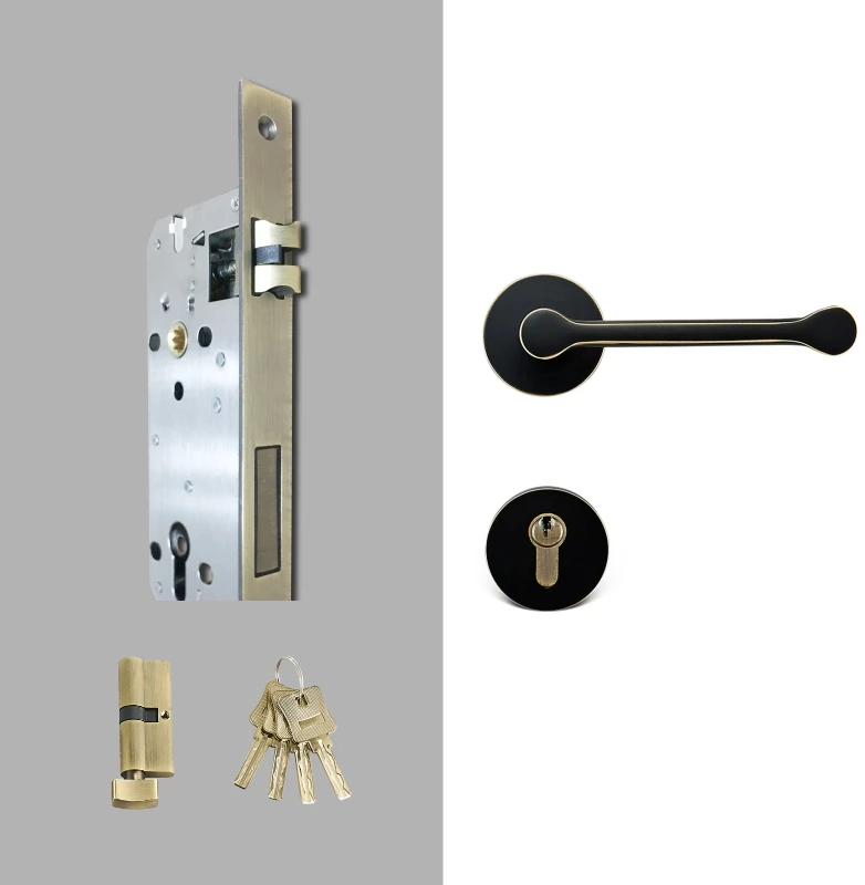 Dooroom Brass Door Lever American Nordic Modern Solid Wood Interior Door Lock Bedroom Split Safe Mechanical Set Handle Pull Knob - Color: BCF