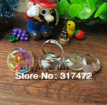 

Free ship! 20MM round Glass Bubble vial pendant & Adjustable Ring DIY Glass Vial pendant ring Glass Liquid Bubble Ring