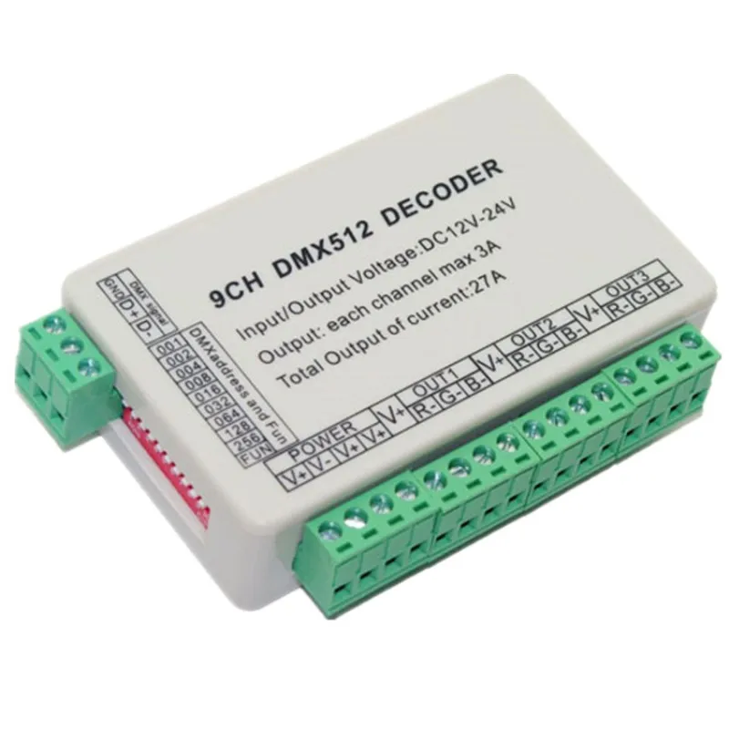 Светодиодный контроллер rgb потенциальный DMX512 9 каналов 12-24 В декодера диммер для
