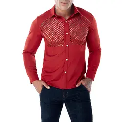 2018 Для мужчин модные Повседневное Длинные рукава рубашка с отверстиями Slim Fit мужской социальной платье в деловом стиле брендовые Для