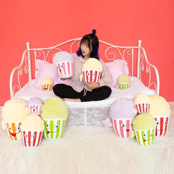 

1pc Funny New Cute Popcorn Plush Pillow Soft Cartoon Food Popcorn Stuffed Doll Baby Accompany Toys Chair Cushion Friends Present