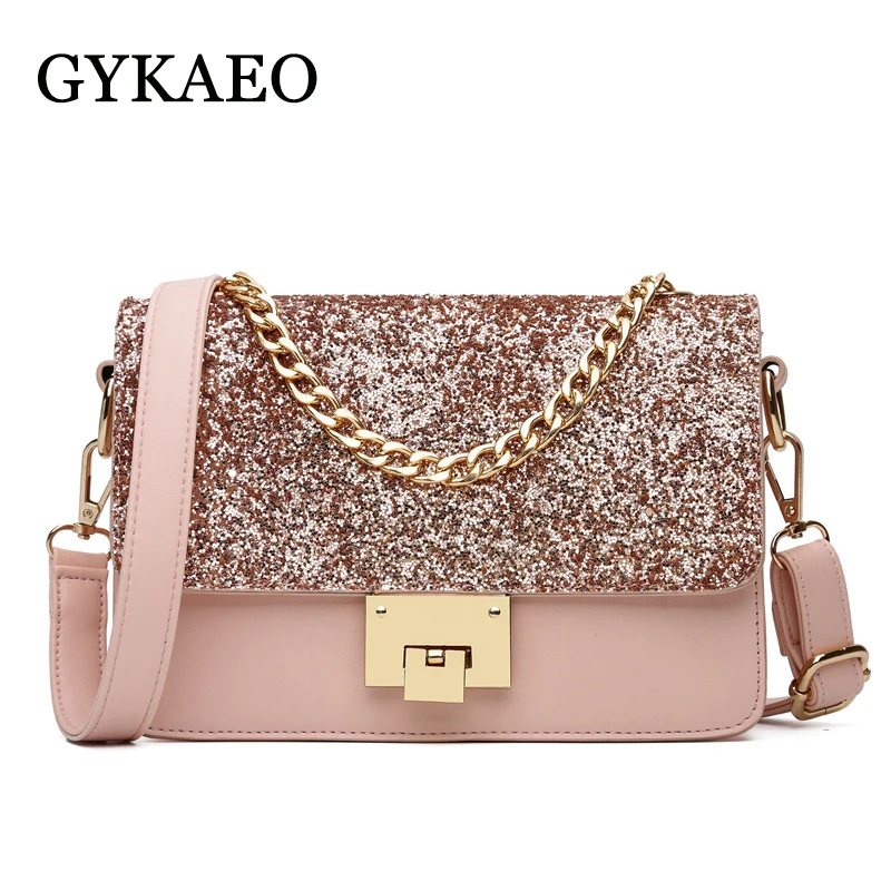 

GYKAEO Fashion Sequins Decorative Chain Shoulder Bag Ladies Small Messenger Bags Luxury Handbags Women Bags Designer Sac A Main