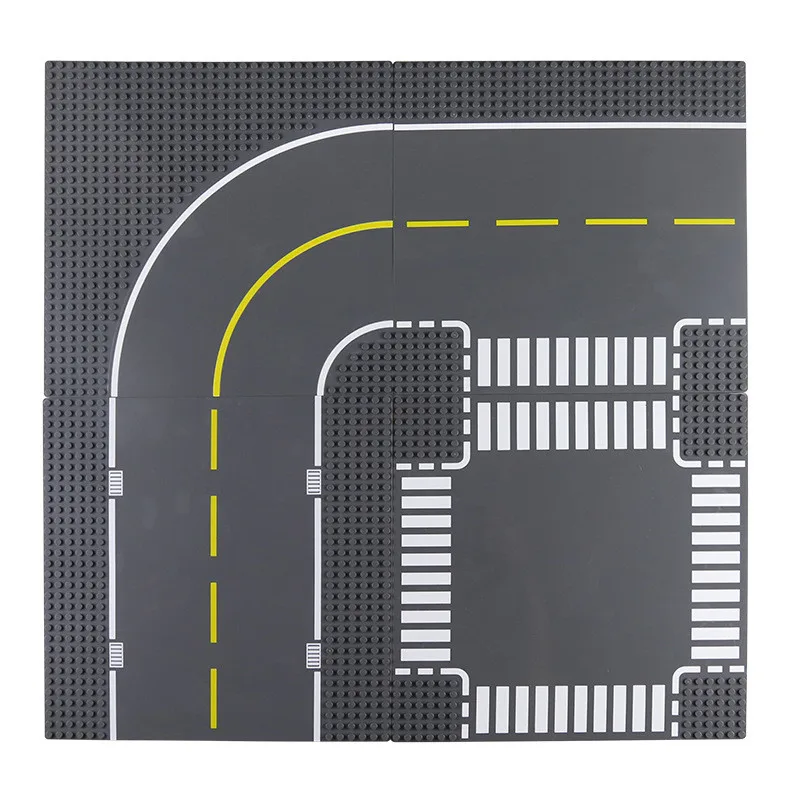 

City Road Street Baseplate Straight Crossroad Curve LegoINGLs DIY Building Blocks Sets Base Plate Parts Bricks Toys for Children