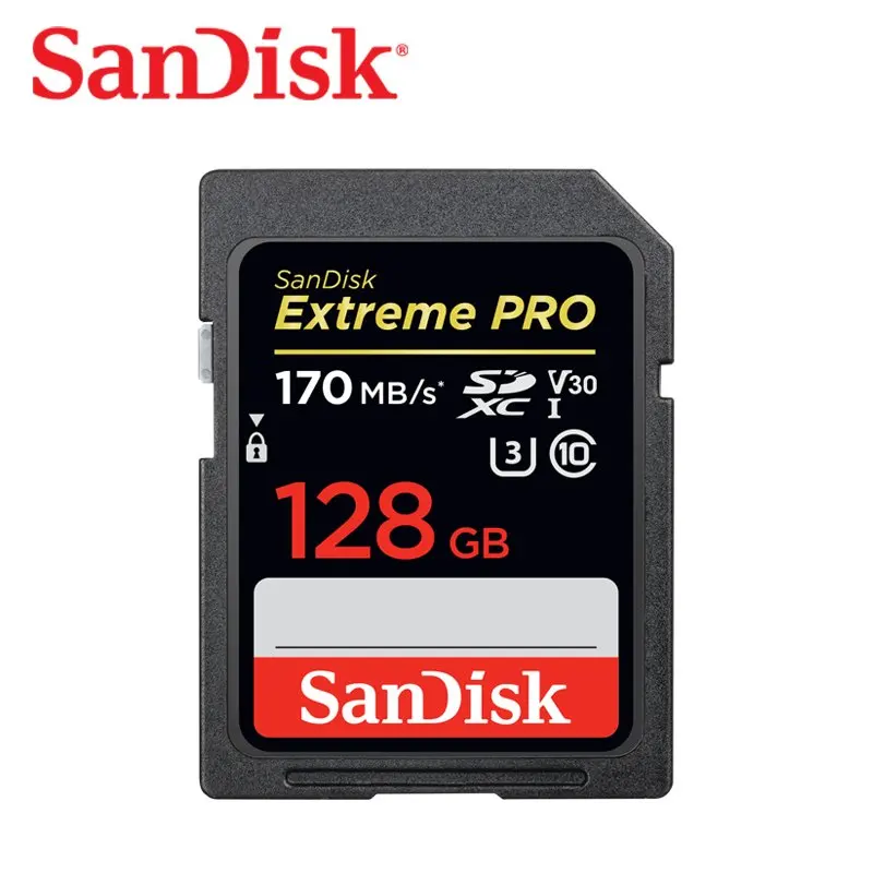 Sd-карта SanDisk Extreme PRO, 128 ГБ, 64 ГБ, 32 ГБ, 16 ГБ, 256 ГБ, 512 ГБ, SDHC, UHS-I, высокая скорость, класс 10, 95 МБ/с./с, V30 для камеры - Емкость: 128GB 170MBs