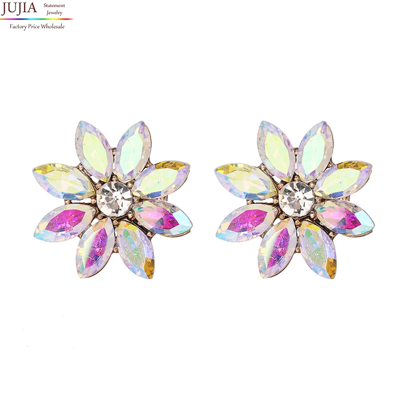 Image JUJIA 4 colors crystal flower stud earring fashion women statement stud Earrings for women Factory wholesale