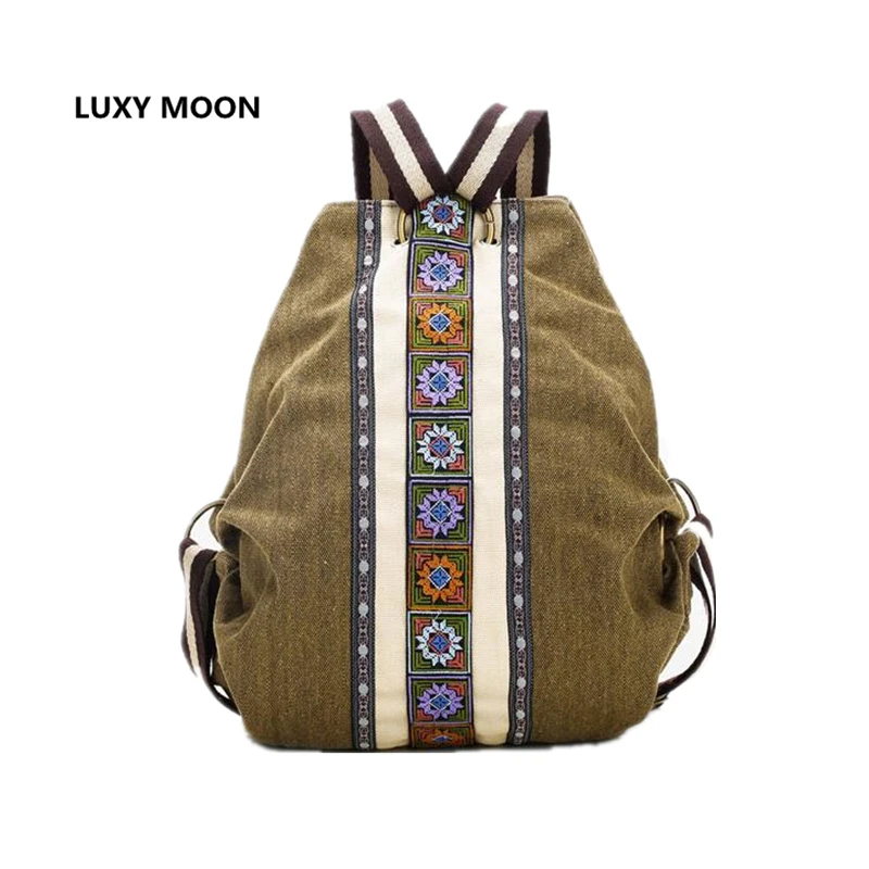 Luxy Moon sac a dos Ethnic Canvas Backpacks for Women Embroidery Patchwork Vintage font b Drawstring