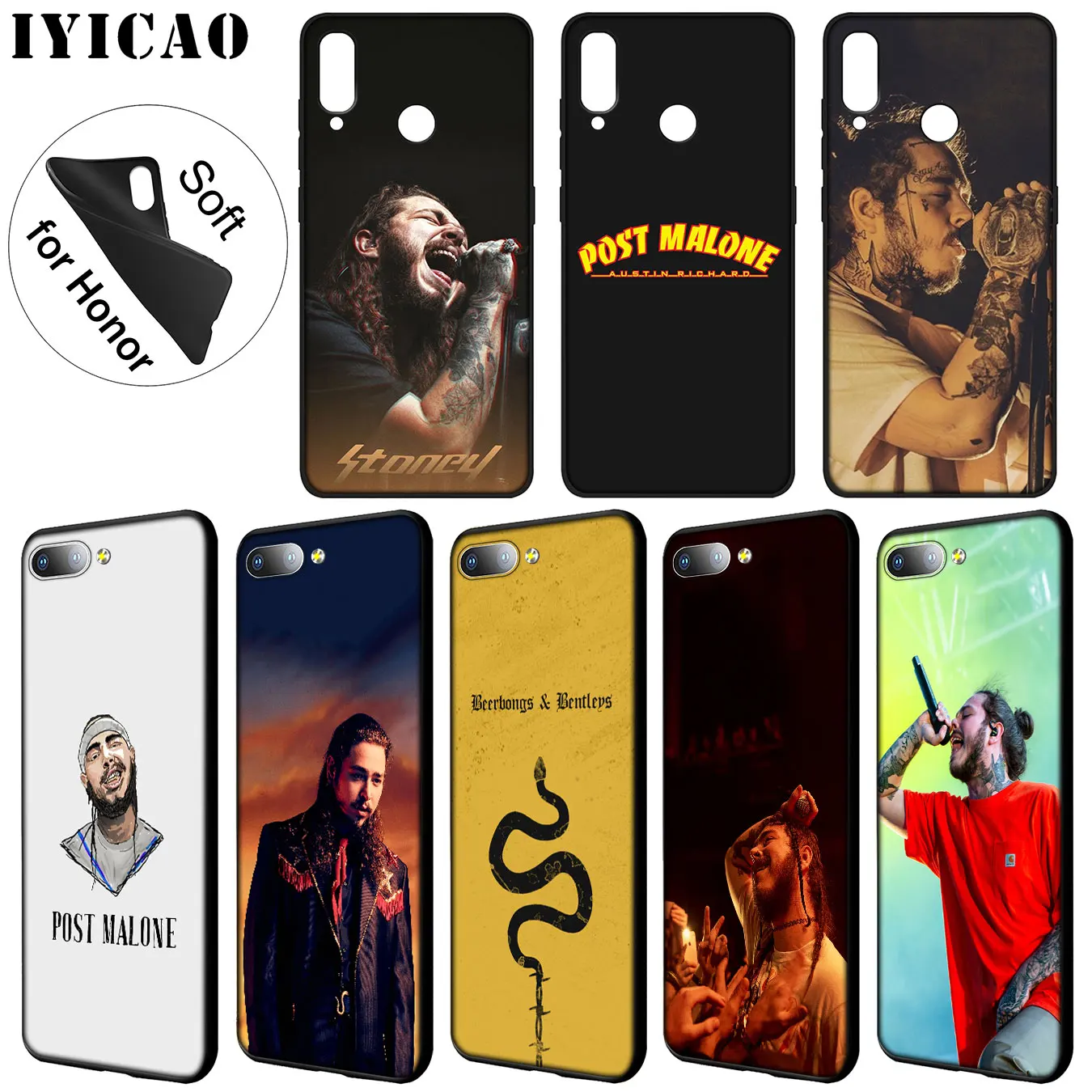 

IYICAO Post Malone Soft Silicone Phone Case for Huawei Y7 Y6 Prime Y9 2018 Y5 Cover Honor 8C 8X 8 9 10 Lite 7C 7X 6A 7A Pro