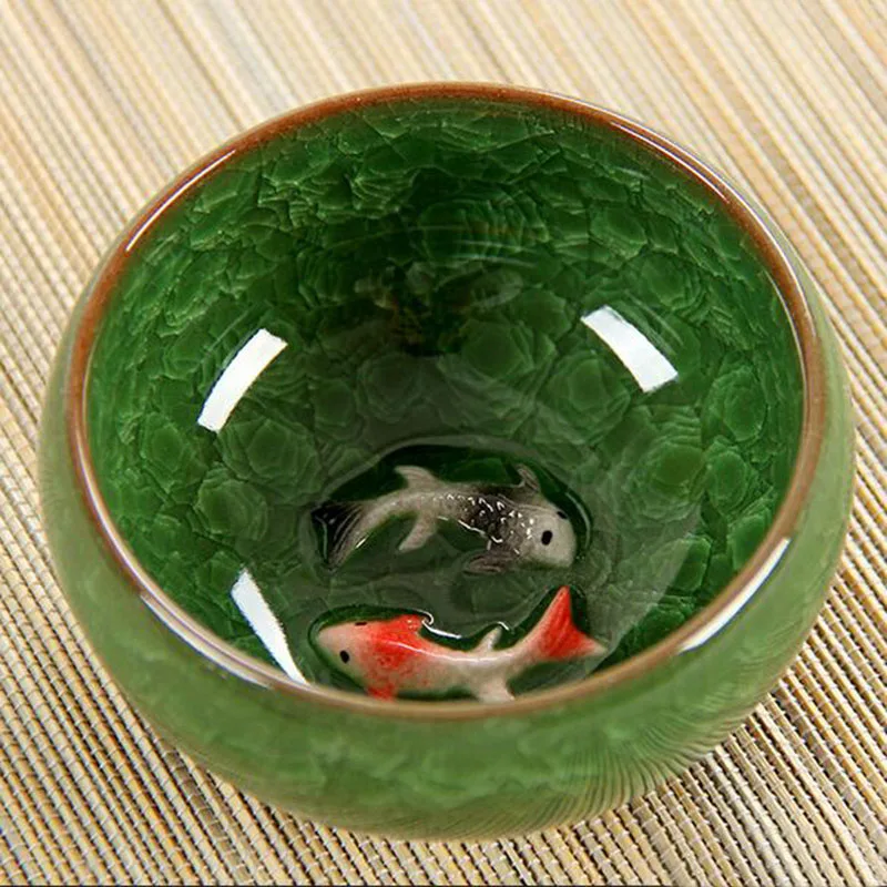Ледяная трещина глазурь керамический чайный набор кунг-фу анаглиф Рыба чашка на одной чашки образец чашки чая