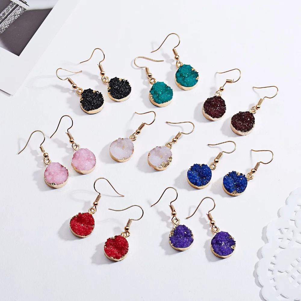 

Vintage Bohemian Geometric Drop Earrings Simple Round Resin Natural Stone Hook Earrings Women Bohemian Earring Jewelry Gifts