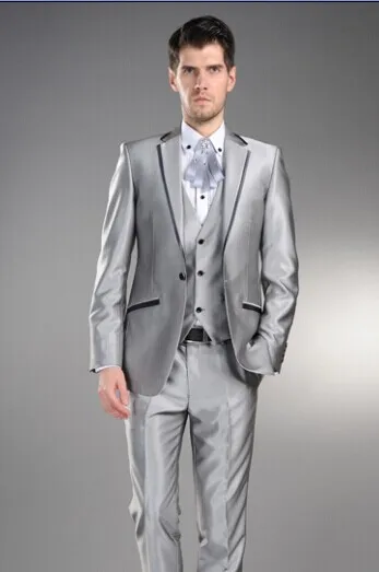 

Silver Gray Groom Tuxedo Groomsmen Notch Lapel Wedding/Dinner/Evening Suits Best Man Bridegroom (Jacket+Pants+Tie+Vest) B148
