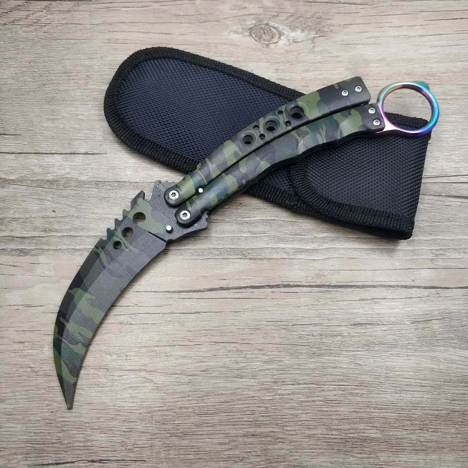 Прямая поставка, 420C стальной нож karambit cs go, тренировочный нож, складной нож с бабочкой, без края, инструмент для тренировок - Цвет: Digital