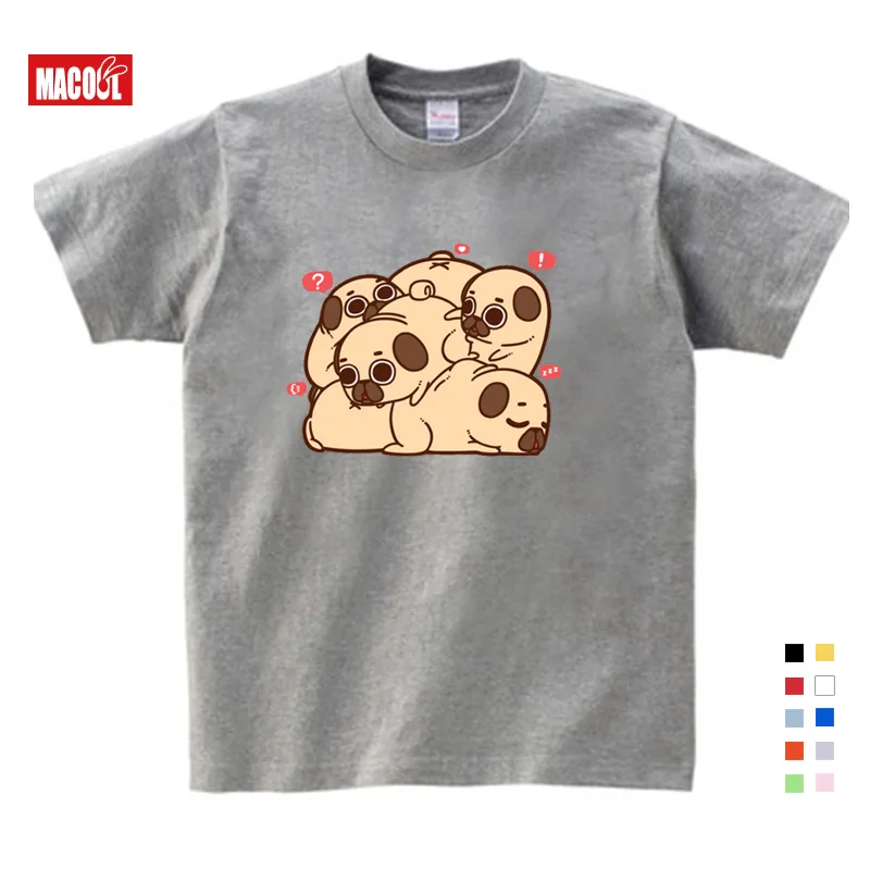 

Kids Girls Summer Clothes A Group of Cute Puppies Printing T Shirt Girls Summer Clothes Short Blue Cotton T-shirts 3-15 Years