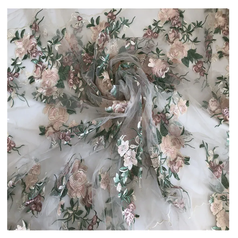 SASKIA 1 ярд цветок ткани Африканский кружевной материал пришить свадебное вечернее платье одежда сетка вышитые Ткань Лоскутное розовый
