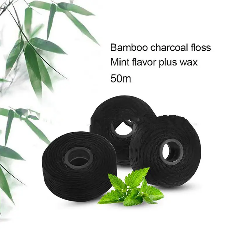 

50M Bamboo Charcoal Dental Flosser Built-In Spool Wire Toothpick Flosser Dental Floss Replacement Core Mint Flavor