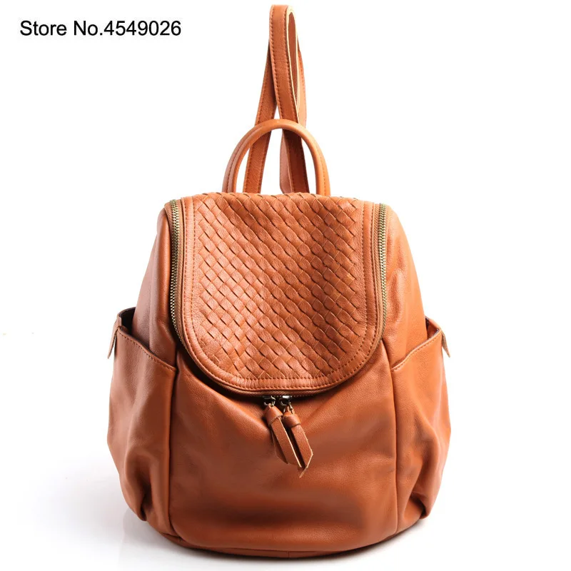 

Pure woven genuine leather backpack leisure retro hand-woven travel knapsack travel backpack women backpack ita bag high quality
