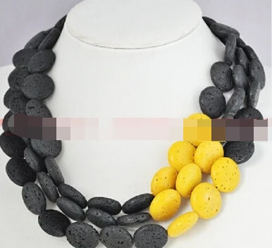 

Jewelr 006453 Fashion natural black fire yellow rock wafers 3 layer necklace