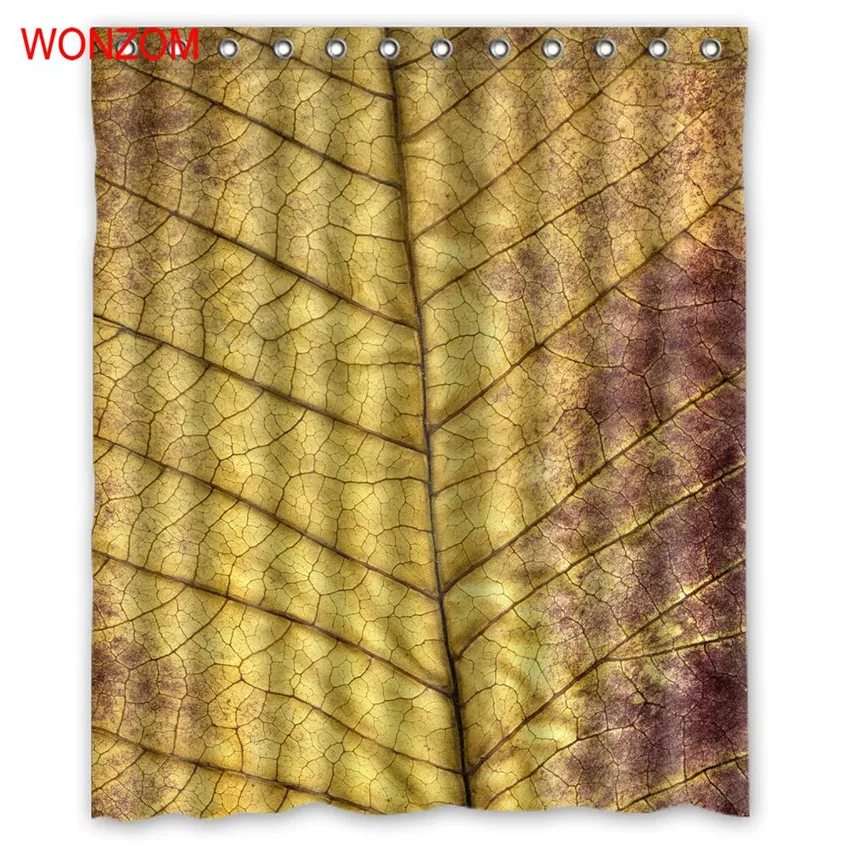

WONZOM Golden Leaves Shower Curtains with 12 Hooks For Bathroom Decor Modern 3D Polyester Fabric Bath Waterproof Curtain