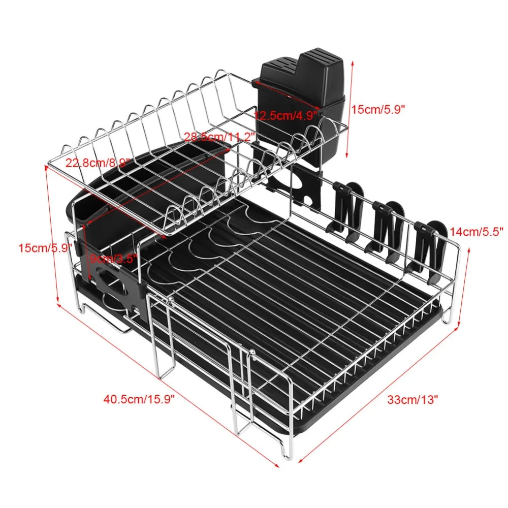 Нержавеющая сталь 2-х уровневые Кухня сушилка для посуды посуда фильтрующая плита чашка слива лоток для хранения держатель комплект принадлежностей для вращающихся инструментов