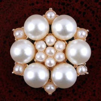 

30pcs/Lot 27MM Gold Plated Alloy Buttons ABS Pearl Flower Flatback Embellishment for DIY Hair Bow