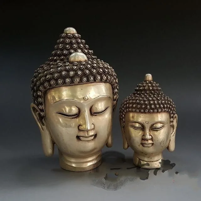 

Collection of ancient bronzes, copper and silver gilded, Shakya Mani Buddha, Buddha's head, ancient bronze statues