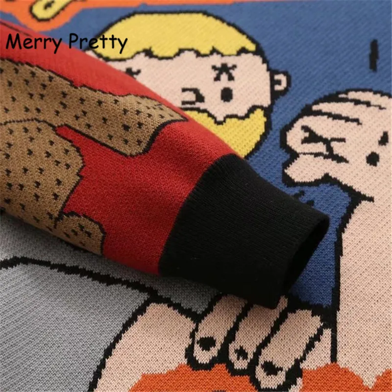 Merry Pretty, зимний толстый теплый свитер для женщин, смешной Рисунок из мультфильма, жаккардовый Женский пуловер, свитера, вязаные топы