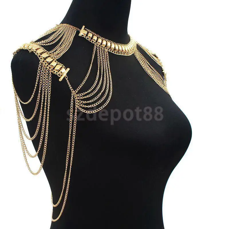 SIYWINA Body Chain with Pearls Harness Multirow Necklace Shoulder Body Chain SIYWINA Body Chain with Pearls Harness Multirow Necklace Shoulder Body Chain