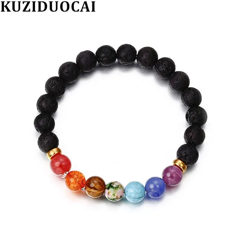 

Kuziduocai New Fashion Jewelry 8mm Natural Volcanic Stone Beaded Chakra Colorful YoGa Energy Bracelets Bangles For Women B-25