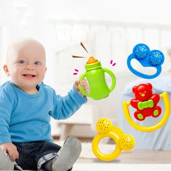 

4Pcs Infant Baby Animal Bottle Hand Jingle Shaking Bell Lovely Hand Shake Ring Rattles Toys Newborn Teether Toys