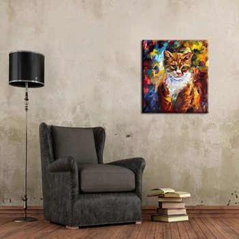 

Professional Artist Design Handpainted Abstract Animal Oil Painting On Canvas modern Knife Cat oil Painting For Home Decoration