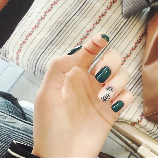 24 teilesatz nette mdchen blatt muster nagel kurze design wei grn fingernagel knstliche geflschte - Muster Fr Fingerngel 24 teilesatz nette mdchen blatt muster nagel kurze design wei grn fingernagel knstliche geflschte - Muster Fr Fingerngel