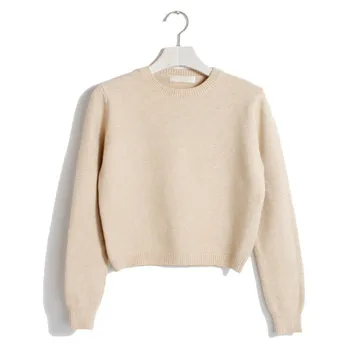

Autumn Solid Color Jacquard Weave Short Knitwear Jumper Backing Shirt All Matched Fashion Casual Jersey Sweater Women's Clothing