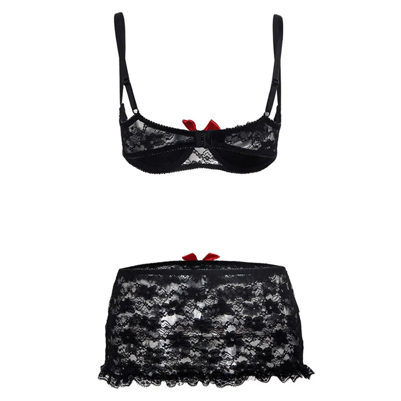 Sexy Lace Bra Sets Lace Open Cup Bra+Garter Skirt Sexy Lingerie Women Exotic Apparel Porn Erotic Lingerie Hot Underwear Costumes