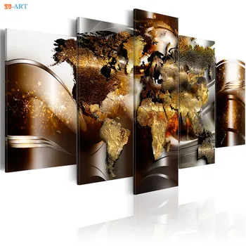

World Map Canvas Art 5 Panel Modular Picture Modern Wall Art Abstract Wall Painting Large Posters and Prints Home Decoration