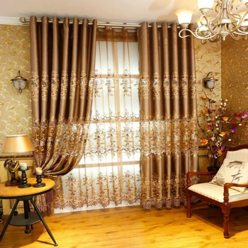 

2019 European Style Hollow Water Soluble Embroidered Gold Curtain Curtains For Living Room Bedroom Kitchen Luxury And Tulle