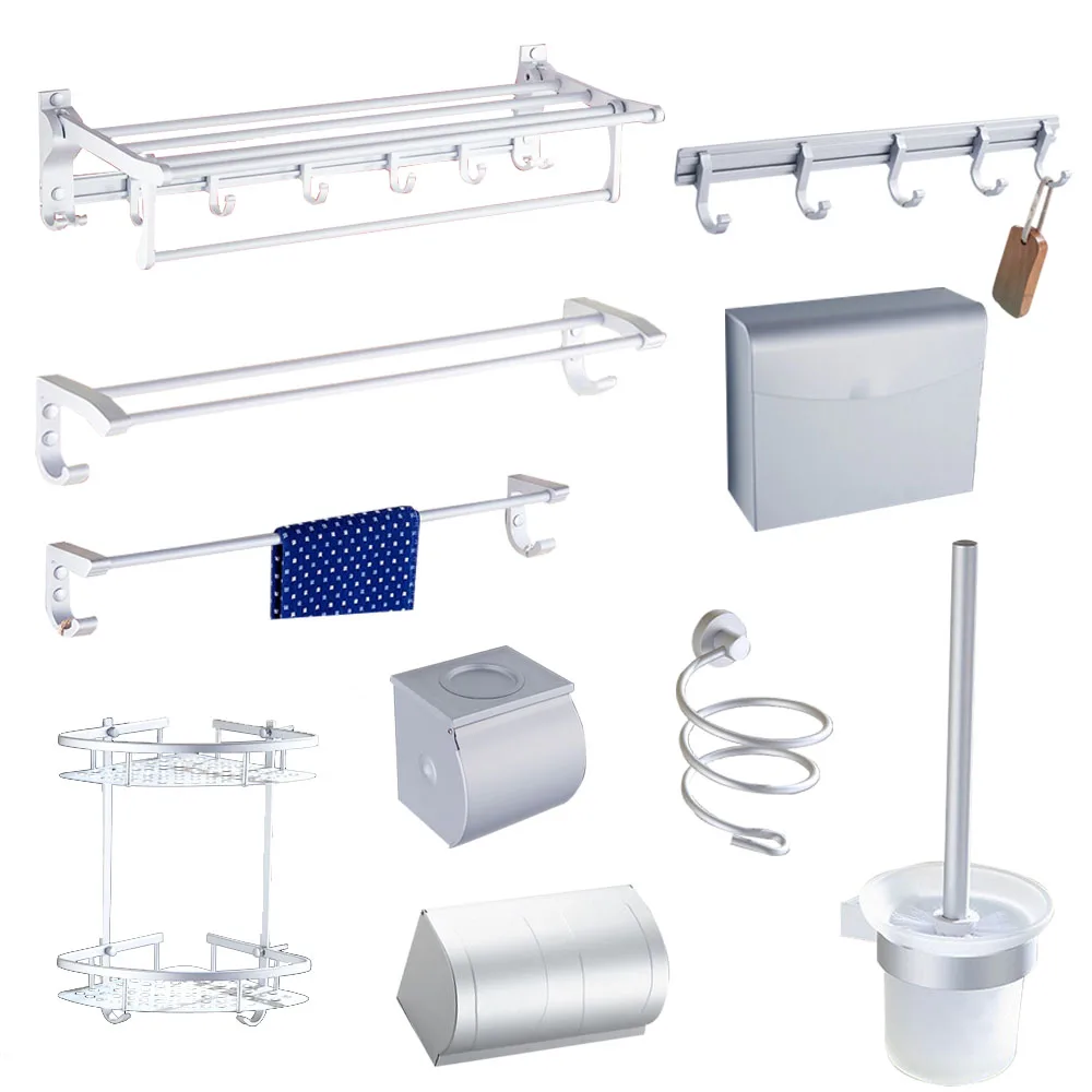 

Bathroom wall mounted rows of hook paper holder space aluminum makeup mirror square tissue box bathroom hardware accessories set