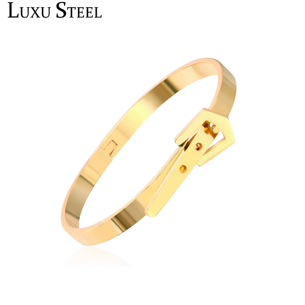 

LUXUSTEEL New Gold Cuff Bangles Luxury Stainless Steel Fashion Belt Bracelets Bangles Women/Men Jewelry Dropshipping Gift