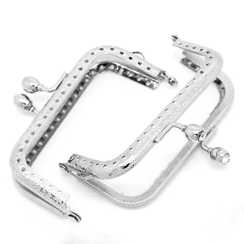 

10Pcs DIY Rhinestone Coins Purse Bag Rectangle Frame Kiss Clasps Silver Tone Fermoirs Handbag Handle 8.5x6.3cm