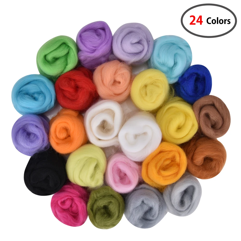 

24 Colors Wool Roving Fibre For DIY Needle Felt Handcraft Fluffy Soft Woolen Fiber Needlework Sewing Crafts Felt Doll Wool Tools