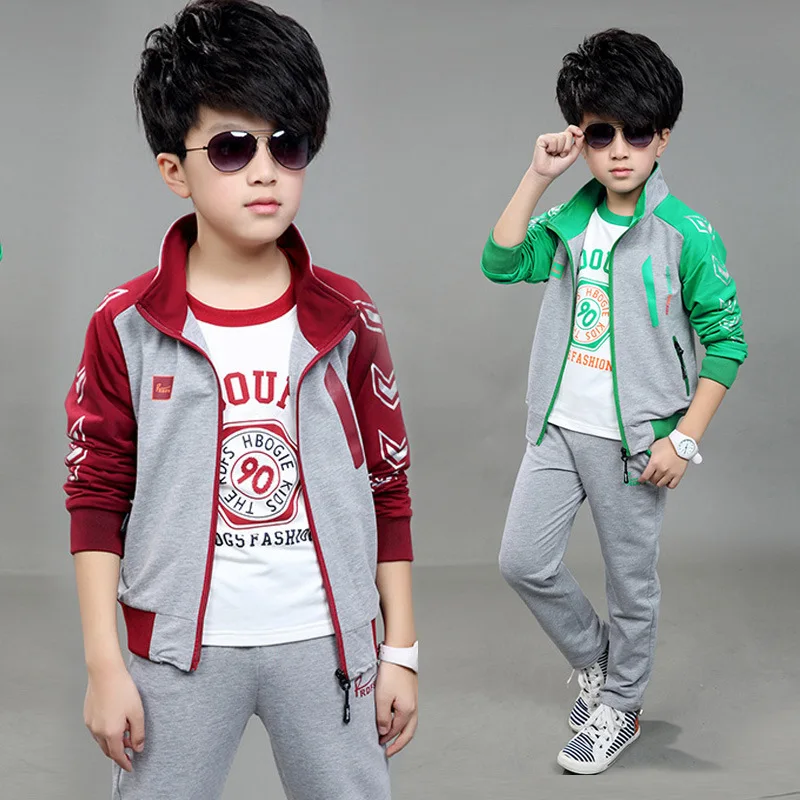 2018 Spring Fall Children Sport Clothing Set 3 Pcs Boys Fashion Spliced