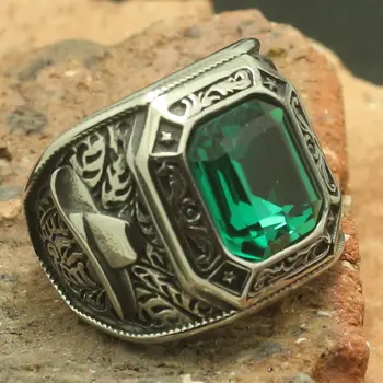 

Size 7 to Size 13 Mens 316L Stainless Steel Cool Cowboy Green Stone Vintage Party Ring