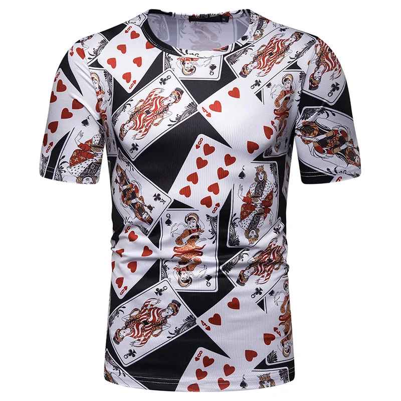 

2019 new men's summer poker printed euro size short sleeve T-shirt