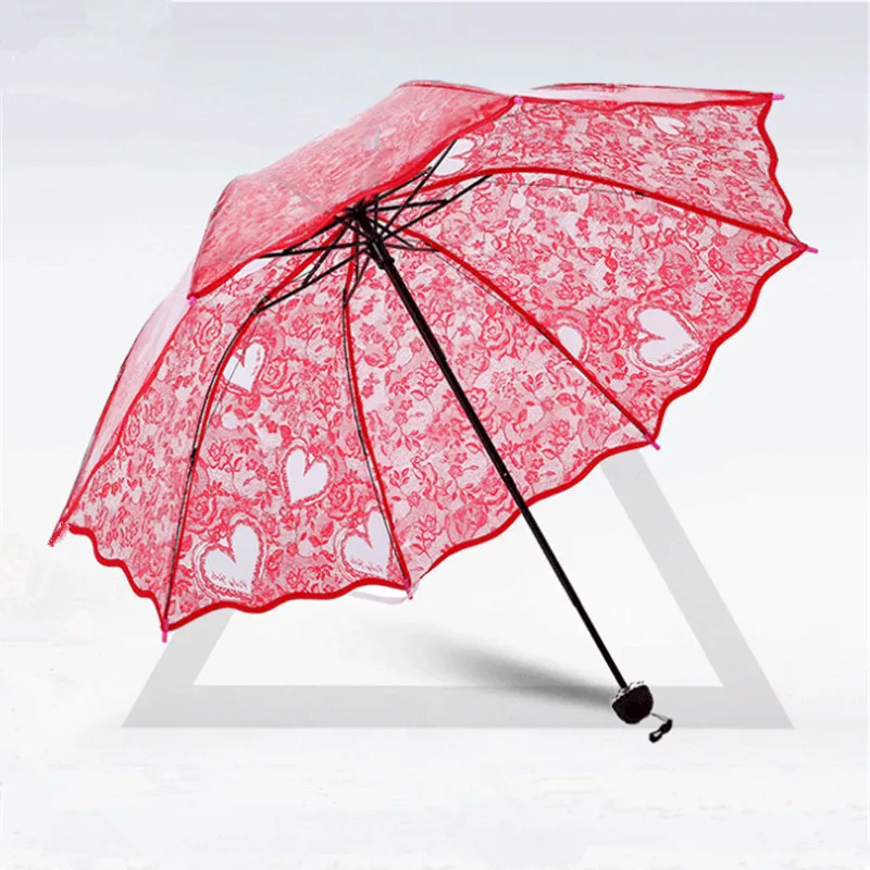

Korea folding lace umbrella beauty love pattern uv umbrella rain women