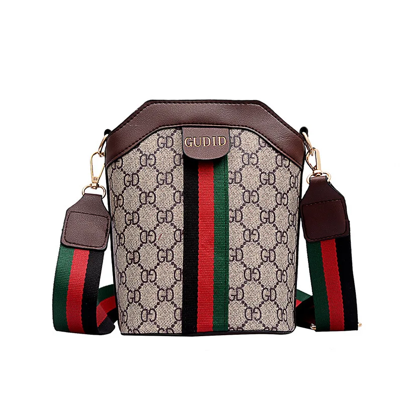 

Straight 2019 women Bag Canvas Printed Bucket Simple Slant Single Shoulder handbag crossbody bags pu leather handbags messenger