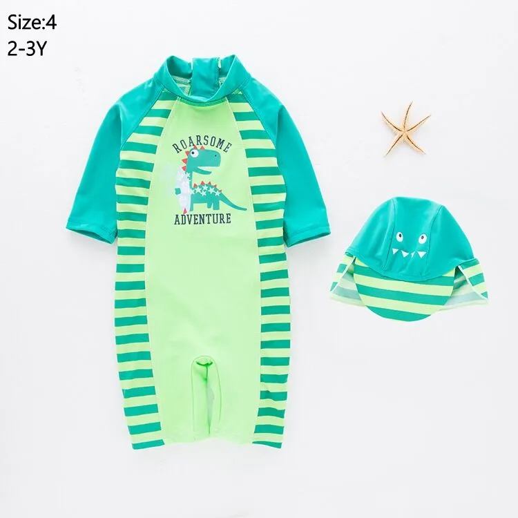 Green 4 Купальный костюм для маленьких мальчиков+ шапочка, комплект из 2 предметов, купальный костюм с изображением динозавра и животных Одежда для купания для малышей, детский купальный костюм для спа-пляжа - Цвет: Green 4