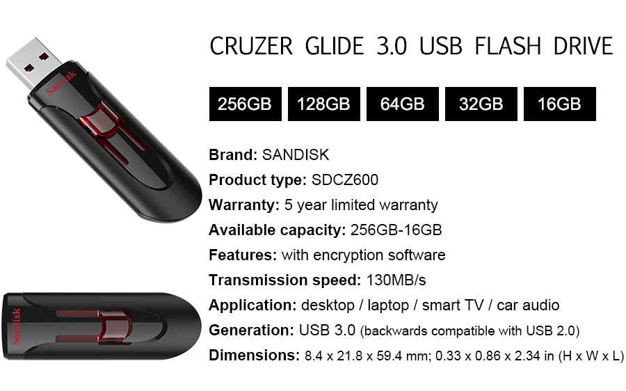 SanDisk CZ600 USB флеш-накопитель USB 3,0 флеш-накопитель 16 ГБ 32 ГБ 128 ГБ 256 ГБ USB флеш-накопитель Флешка до 130 МБ u-диск