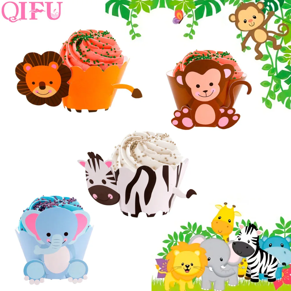 QIFU динозавр обертки для кексов набор для дня рождения украшения Дети стаканчики для вечеринки, подарков Лев обезьяна животные Бумага торт