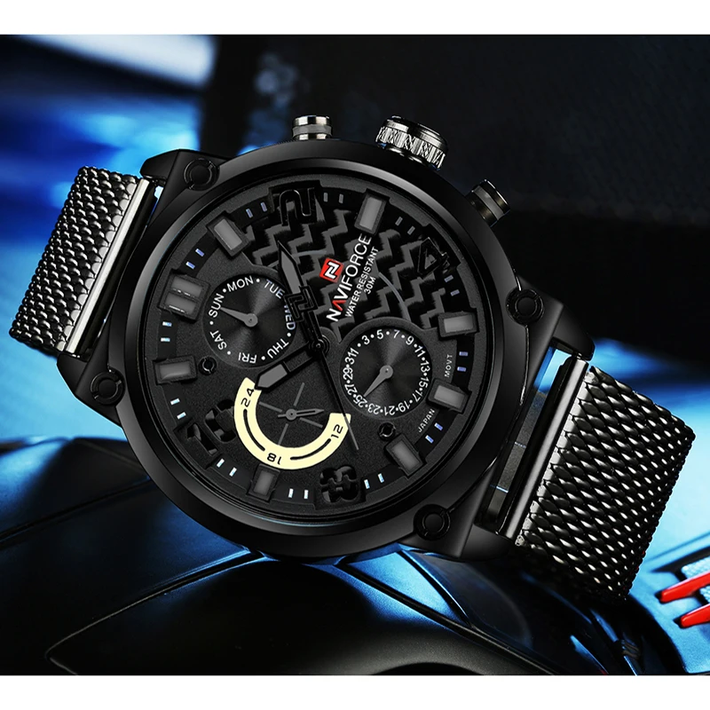 Naviforce Элитный бренд Нержавеющая сталь кварцевые часы Для мужчин Календари часы спортивные Военное Дело наручные часы Relogio Masculino