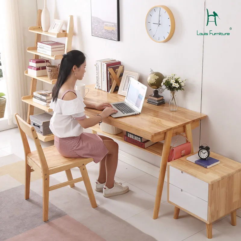 

Louis Fashion Computer Desks Solid Wood Desktop Household Shelf